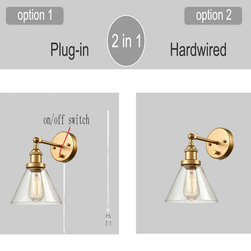 Padua Industrial Modern Brass Swing Arm Hardwired and Plug in Wall Sconces